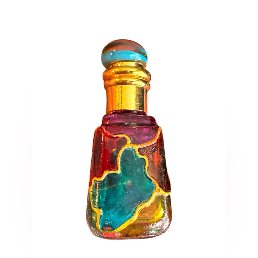Vintage Murano Italy Colorful painted stained Glass Mini Perfume Bottle